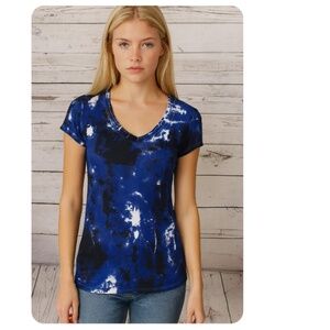 SAKS 5TH AVE Blue Black Short Sleeve Top XS